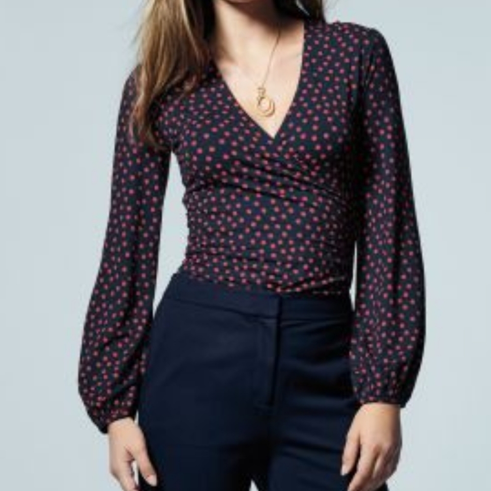 Boden Elodie Top Navy Scattered Spot